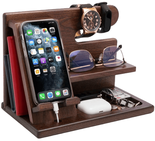 wooden organizer with docking stand