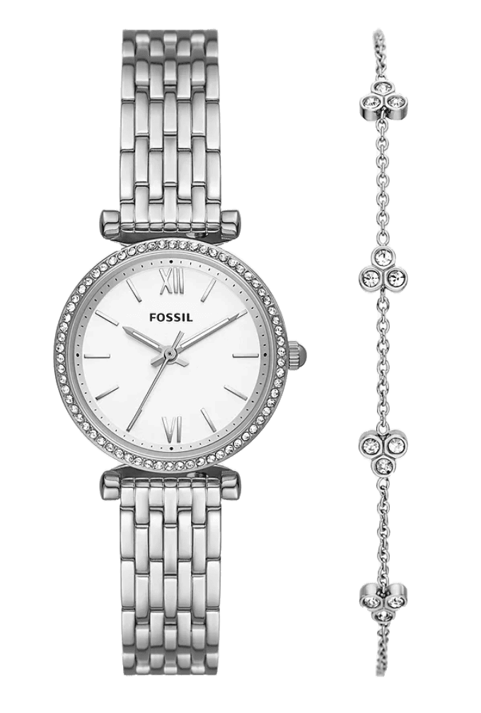 fossil stainless steel watch and bracelet set