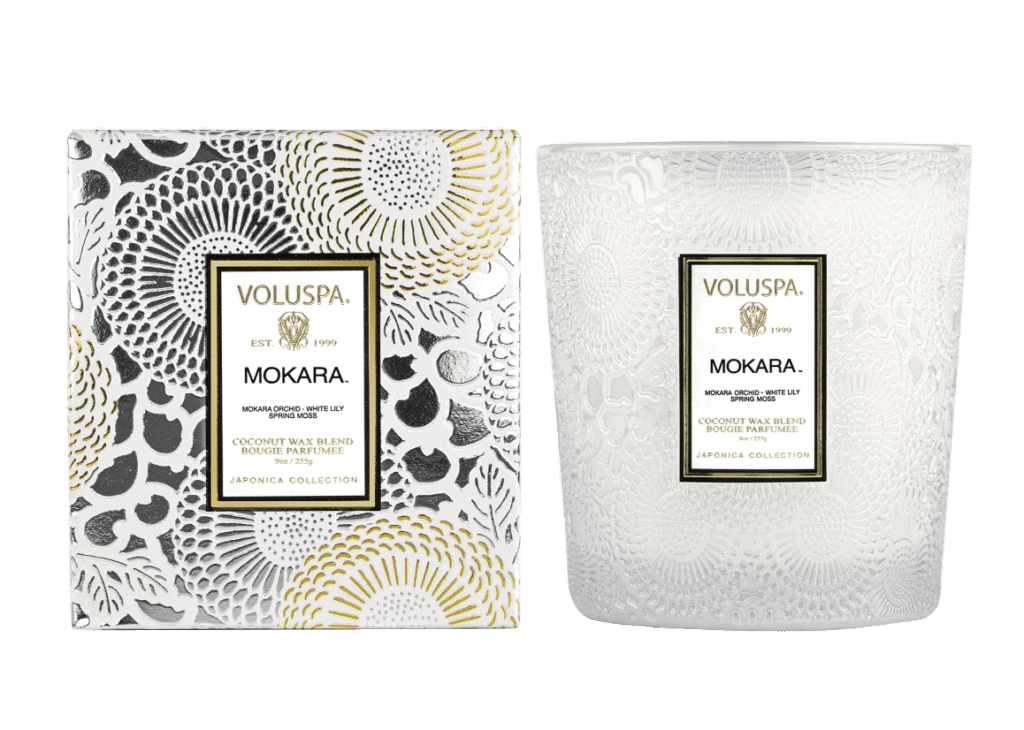 voluspa mokara candle and box as christmas gift ideas for women